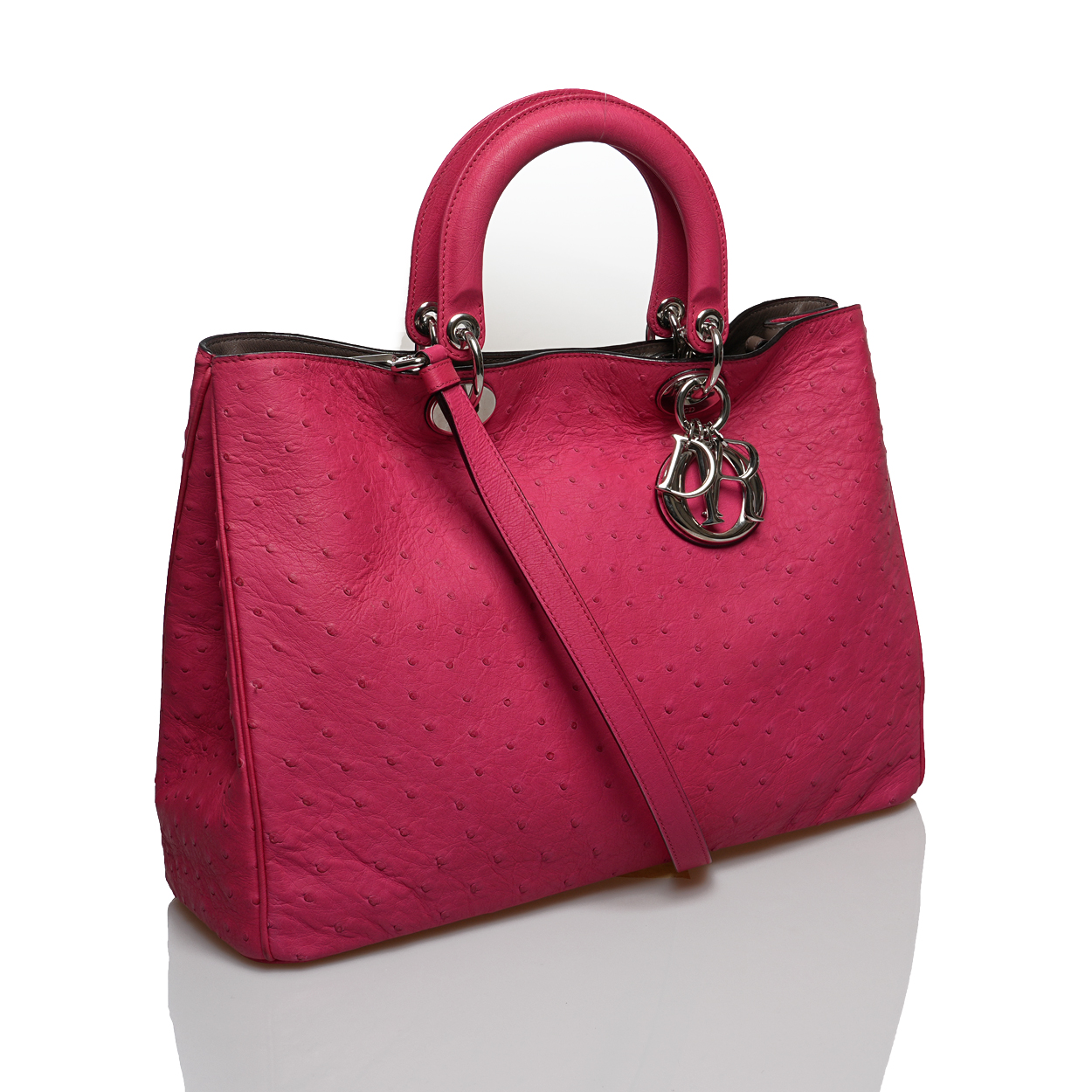 Christian Dior - Neon Pink Ostrich Leather Large Diorissimo Bag